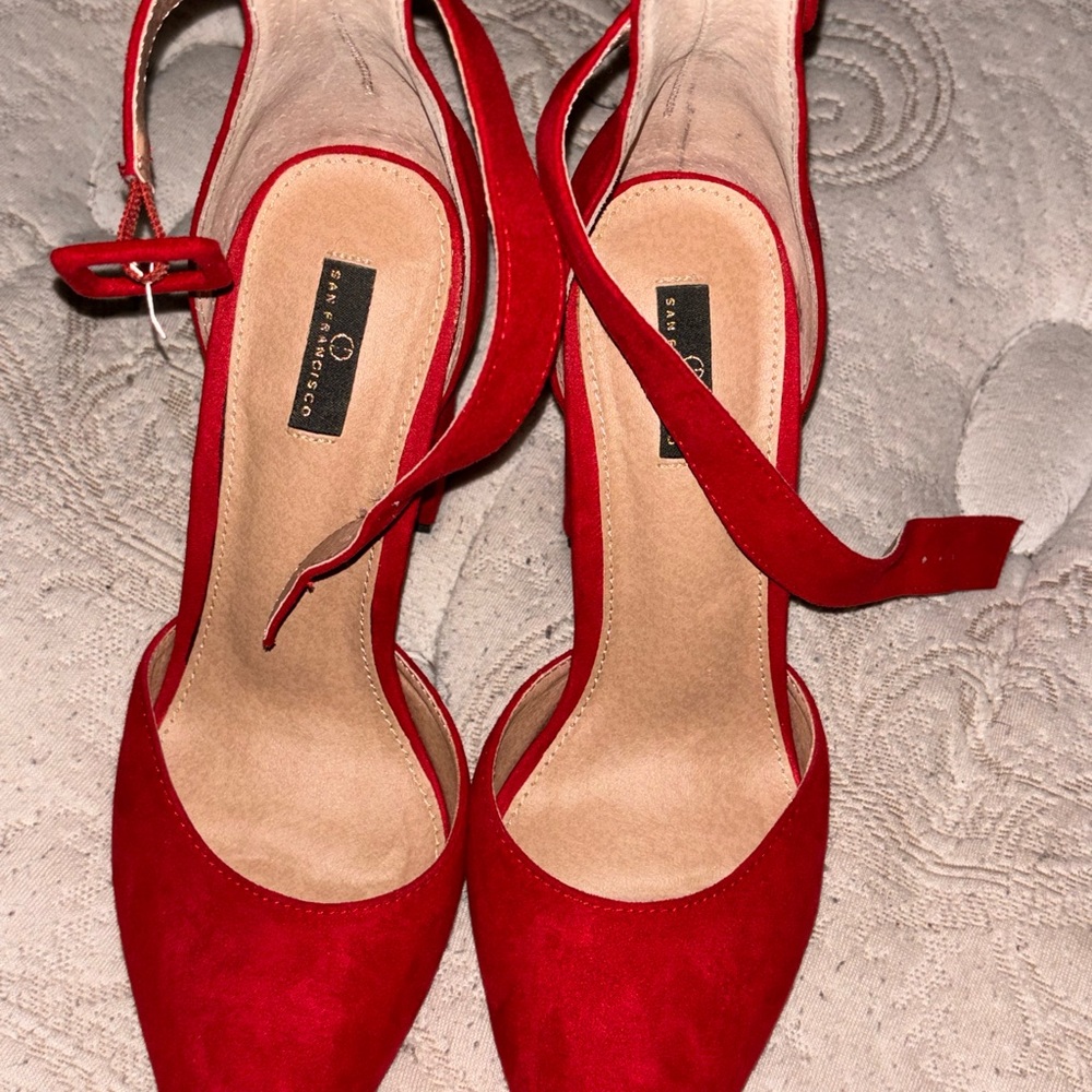 Zara Red Suede Slingback Heels